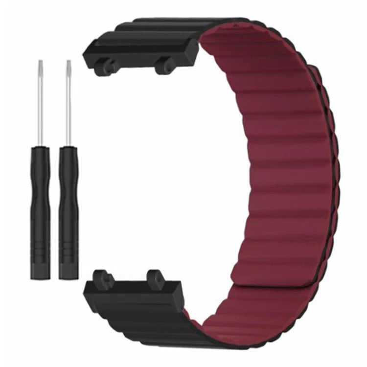 For Huami Amazfit Active Edge (A2212) Magnetic Watch Band Silicone Watch Strap+Wine Red