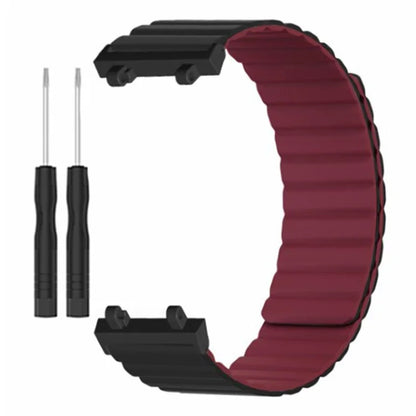 For Huami Amazfit Active Edge (A2212) Magnetic Watch Band Silicone Watch Strap+Wine Red