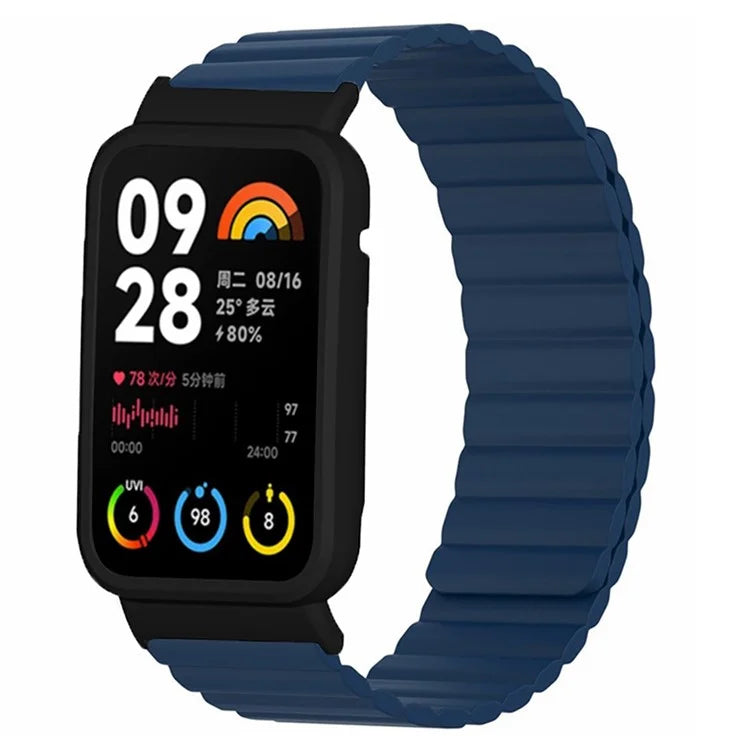 For Xiaomi Smart Band 8 Pro Silicone Watch Band Magnetic Strap with Black Watch Case