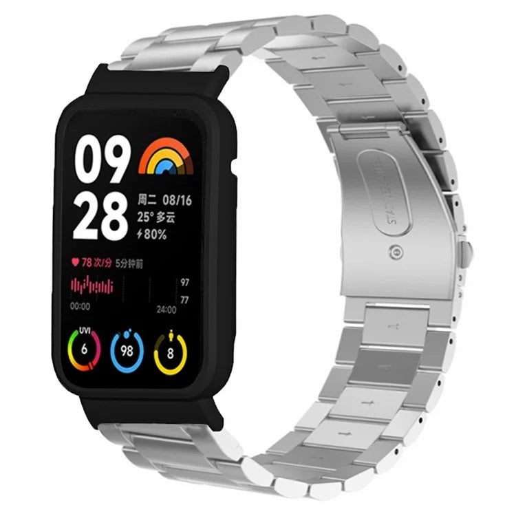 For Xiaomi Smart Band 8 Pro Watch Band Stainless Steel Watch Strap with Black Watch Case