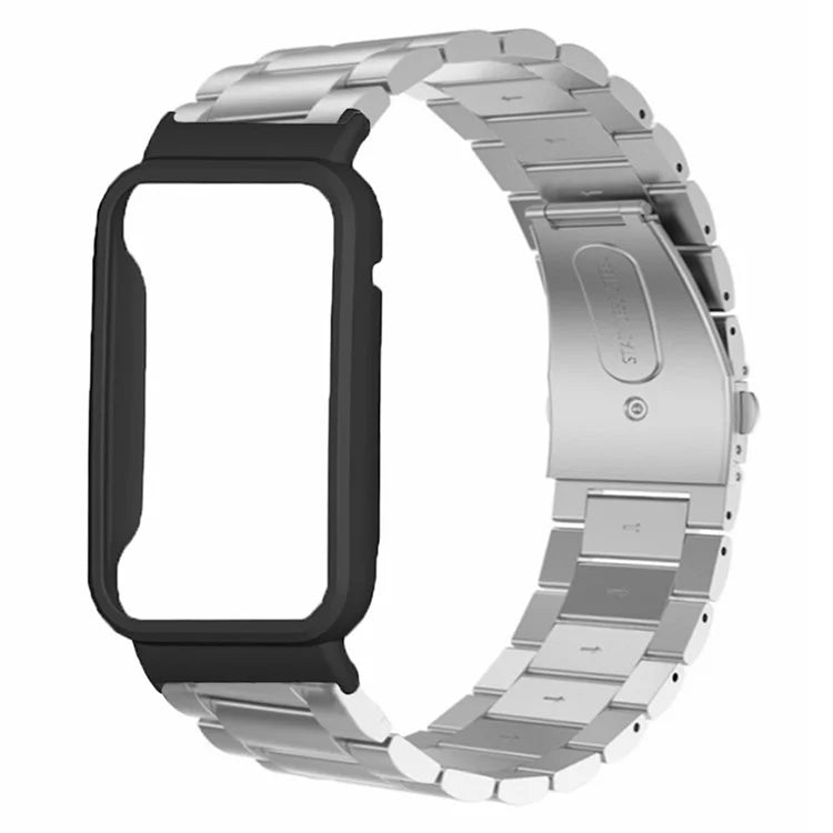 For Xiaomi Smart Band 8 Pro Watch Band Stainless Steel Watch Strap with Black Watch Case
