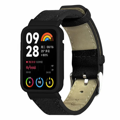 For Xiaomi Smart Band 8 Pro Leather Watch Bands Replacement Strap with Black Watch Case