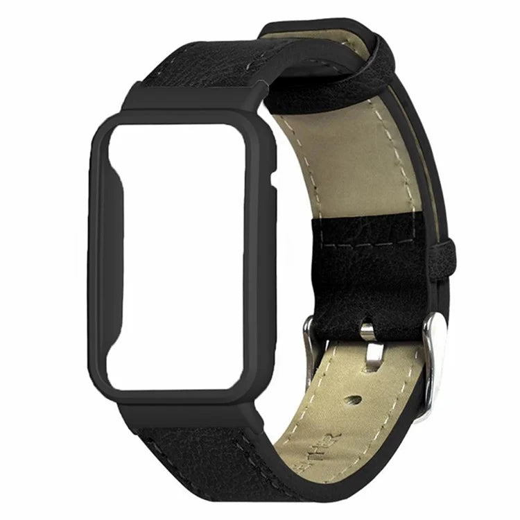 For Xiaomi Smart Band 8 Pro Leather Watch Bands Replacement Strap with Black Watch Case
