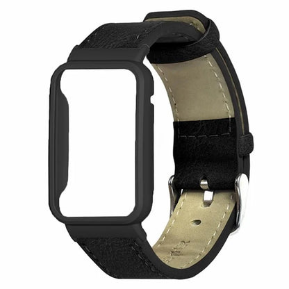 For Xiaomi Smart Band 8 Pro Leather Watch Bands Replacement Strap with Black Watch Case