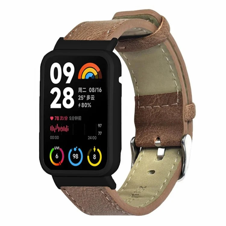 For Xiaomi Smart Band 8 Pro Leather Watch Bands Replacement Strap with Black Watch Case