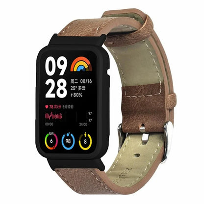 For Xiaomi Smart Band 8 Pro Leather Watch Bands Replacement Strap with Black Watch Case