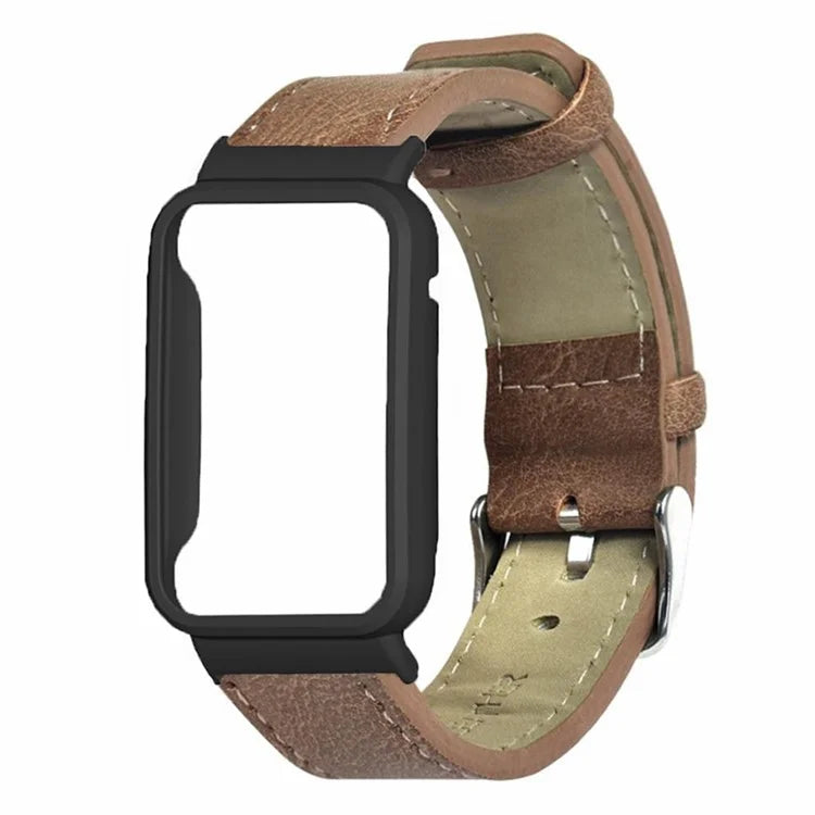 For Xiaomi Smart Band 8 Pro Leather Watch Bands Replacement Strap with Black Watch Case