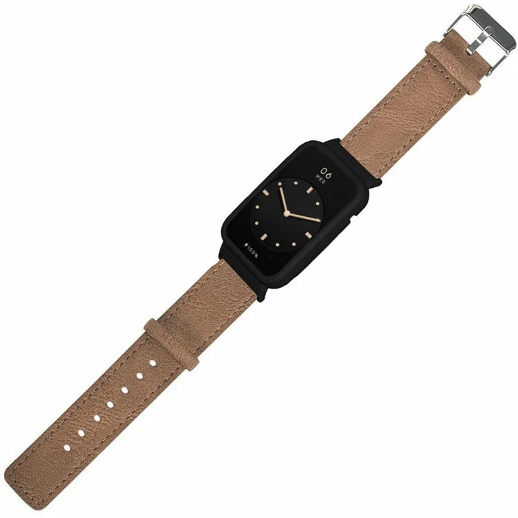 For Xiaomi Smart Band 8 Pro Leather Watch Bands Replacement Strap with Black Watch Case