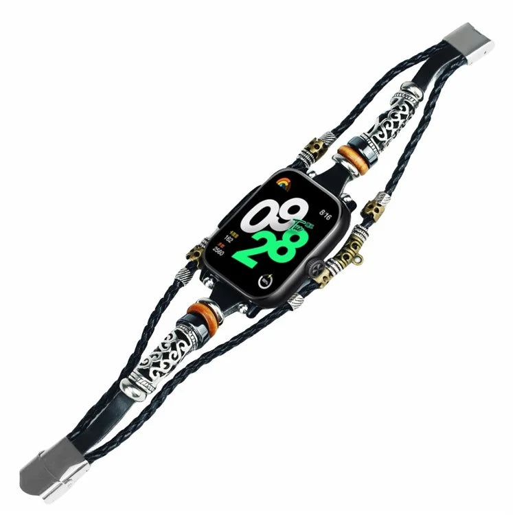 For Xiaomi Redmi Watch 4 Watch Band Ethnic Style Leather Braided Beaded DIY Bracelet