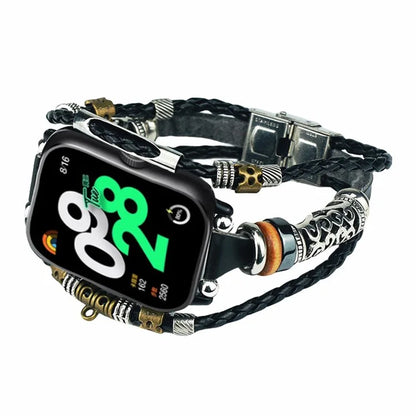 For Xiaomi Redmi Watch 4 Watch Band Ethnic Style Leather Braided Beaded DIY Bracelet