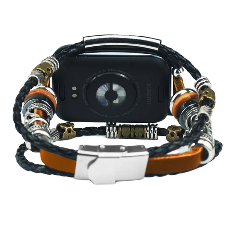 For Xiaomi Redmi Watch 4 Watch Band Ethnic Style Leather Braided Beaded DIY Bracelet