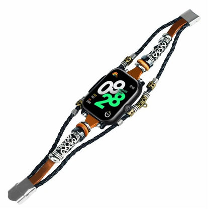 For Xiaomi Redmi Watch 4 Watch Band Ethnic Style Leather Braided Beaded DIY Bracelet