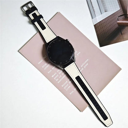 For Samsung Galaxy Watch6 Classic 47mm 43mm / GarminActive 5 20mm Watch Band Cowhide Leather Silicone Strap