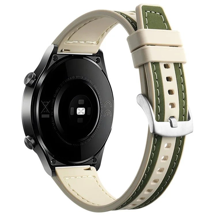 For Samsung Galaxy Watch6 Classic 47mm 43mm / GarminActive 5 20mm Watch Band Cowhide Leather Silicone Strap