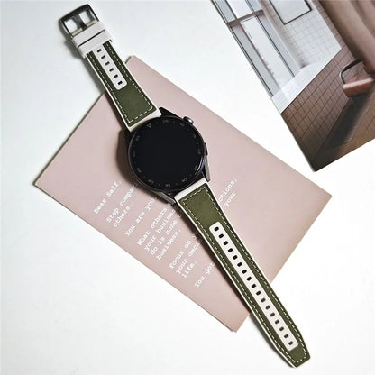 For Samsung Galaxy Watch6 Classic 47mm 43mm / GarminActive 5 20mm Watch Band Cowhide Leather Silicone Strap