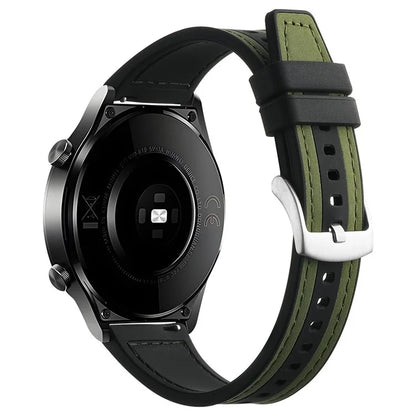 For Samsung Galaxy Watch6 Classic 47mm 43mm / GarminActive 5 20mm Watch Band Cowhide Leather Silicone Strap