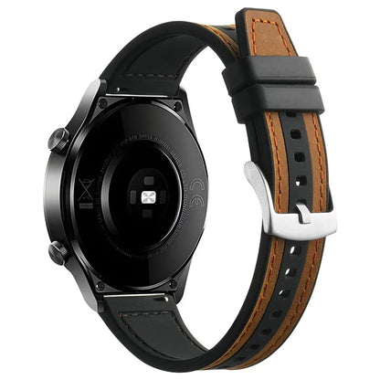 For Samsung Galaxy Watch6 Classic 47mm 43mm / GarminActive 5 20mm Watch Band Cowhide Leather Silicone Strap