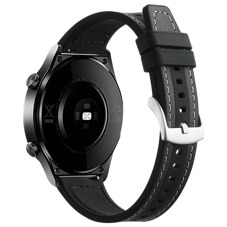For Samsung Galaxy Watch6 Classic 47mm 43mm / GarminActive 5 20mm Watch Band Cowhide Leather Silicone Strap