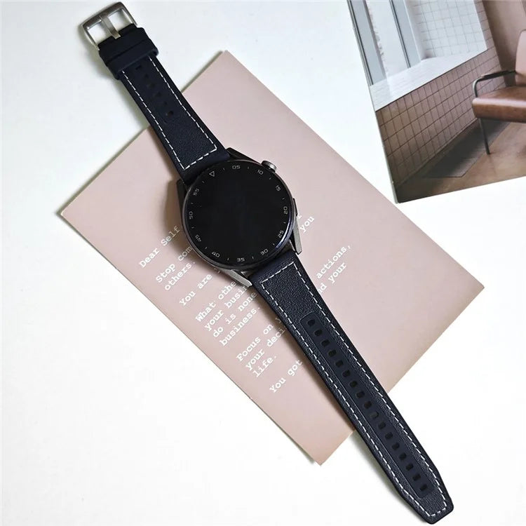 For Samsung Galaxy Watch6 Classic 47mm 43mm / GarminActive 5 20mm Watch Band Cowhide Leather Silicone Strap