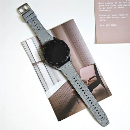 For Samsung Galaxy Watch6 Classic 47mm 43mm / GarminActive 5 20mm Watch Band Cowhide Leather Silicone Strap