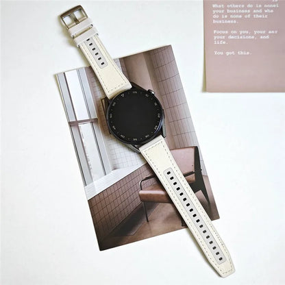 For Samsung Galaxy Watch6 Classic 47mm 43mm / GarminActive 5 20mm Watch Band Cowhide Leather Silicone Strap