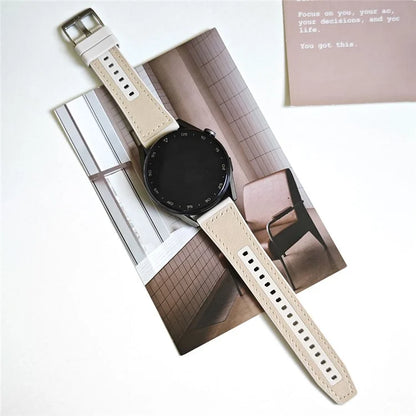 For Samsung Galaxy Watch6 Classic 47mm 43mm / GarminActive 5 20mm Watch Band Cowhide Leather Silicone Strap