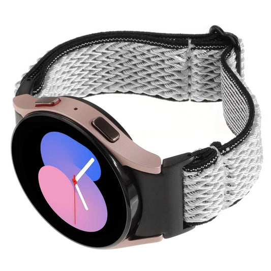 For Samsung Galaxy Watch6 / Watch6 Classic / Watch 5 Wave Shape Watch Strap Braided Wrist Band+White