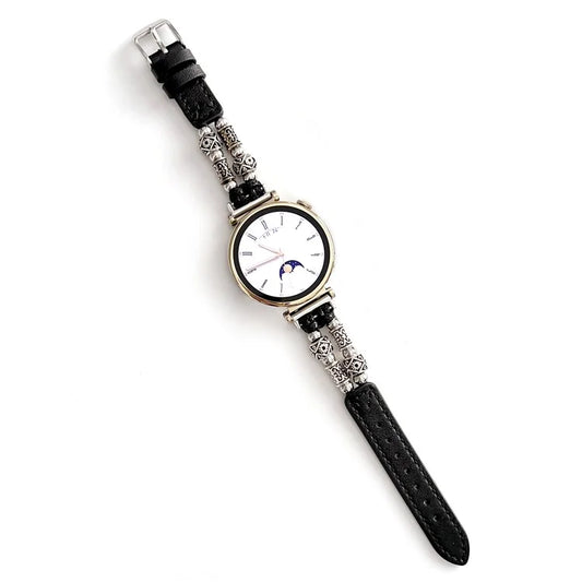 For Huawei Watch GT 4 41mm / Garmin Venu 3S 18mm Watch Band PU Leather Beads Wrist Strap