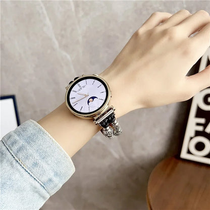 For Huawei Watch GT 4 41mm / Garmin Venu 3S 18mm Watch Band PU Leather Beads Wrist Strap