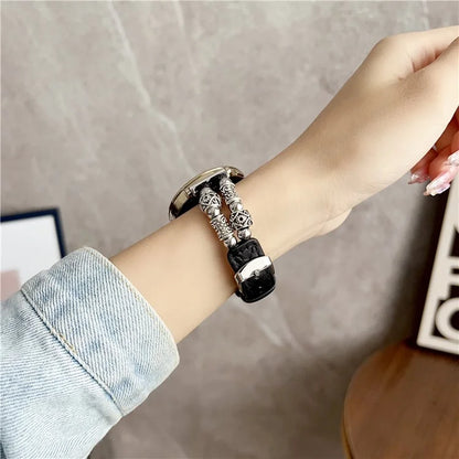 For Huawei Watch GT 4 41mm / Garmin Venu 3S 18mm Watch Band PU Leather Beads Wrist Strap