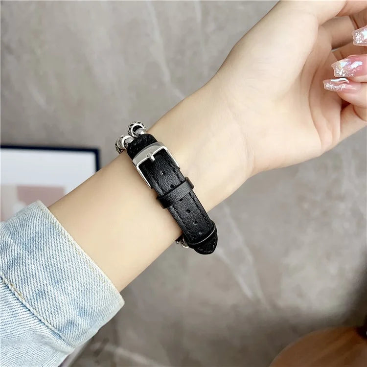 For Huawei Watch GT 4 41mm / Garmin Venu 3S 18mm Watch Band PU Leather Beads Wrist Strap