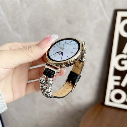 For Huawei Watch GT 4 41mm / Garmin Venu 3S 18mm Watch Band PU Leather Beads Wrist Strap