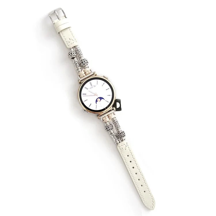 For Huawei Watch GT 4 41mm / Garmin Venu 3S 18mm Watch Band PU Leather Beads Wrist Strap