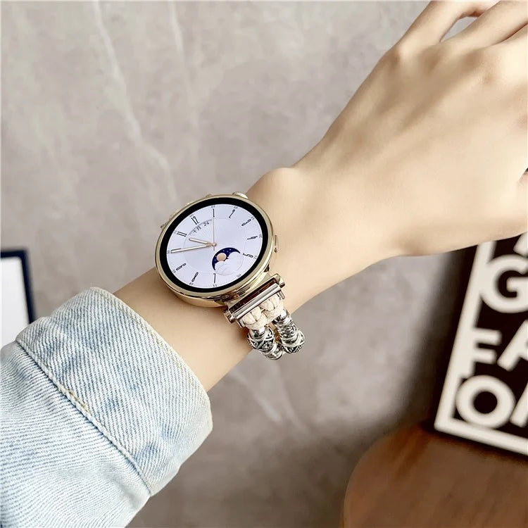 For Huawei Watch GT 4 41mm / Garmin Venu 3S 18mm Watch Band PU Leather Beads Wrist Strap