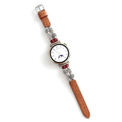 For Huawei Watch GT 4 41mm / Garmin Venu 3S 18mm Watch Band PU Leather Beads Wrist Strap