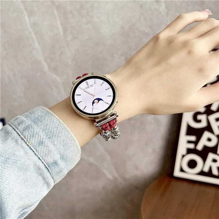 For Huawei Watch GT 4 41mm / Garmin Venu 3S 18mm Watch Band PU Leather Beads Wrist Strap