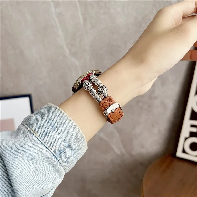 For Huawei Watch GT 4 41mm / Garmin Venu 3S 18mm Watch Band PU Leather Beads Wrist Strap