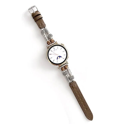 For Huawei Watch GT 4 41mm / Garmin Venu 3S 18mm Watch Band PU Leather Beads Wrist Strap