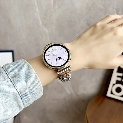 For Huawei Watch GT 4 41mm / Garmin Venu 3S 18mm Watch Band PU Leather Beads Wrist Strap
