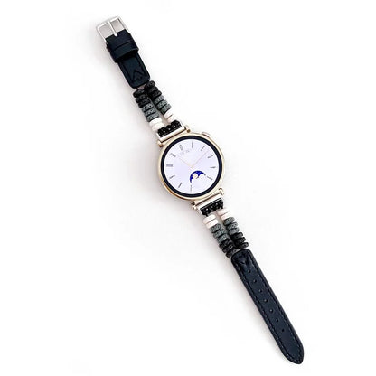 For Huawei Watch GT 4 41mm / Garmin Venu 3S 18mm Leather Watch Strap Volcanic Rock Beads Band