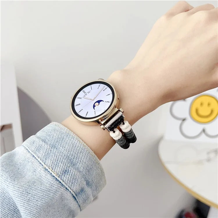 For Huawei Watch GT 4 41mm / Garmin Venu 3S 18mm Leather Watch Strap Volcanic Rock Beads Band