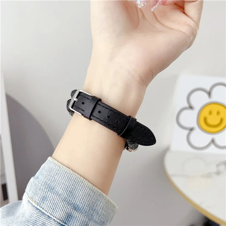 For Huawei Watch GT 4 41mm / Garmin Venu 3S 18mm Leather Watch Strap Volcanic Rock Beads Band