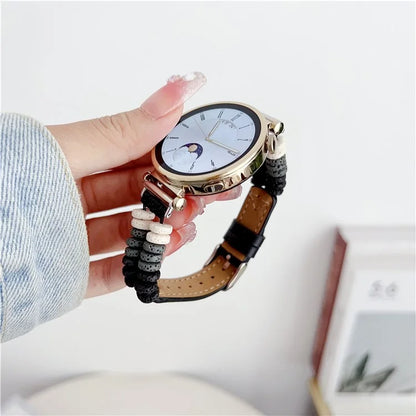 For Huawei Watch GT 4 41mm / Garmin Venu 3S 18mm Leather Watch Strap Volcanic Rock Beads Band