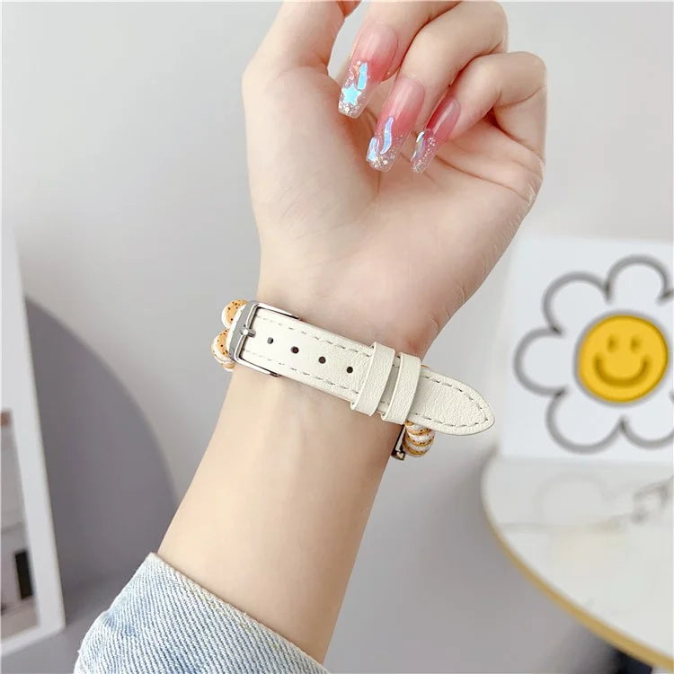 For Huawei Watch GT 4 41mm / Garmin Venu 3S 18mm Leather Watch Strap Volcanic Rock Beads Band