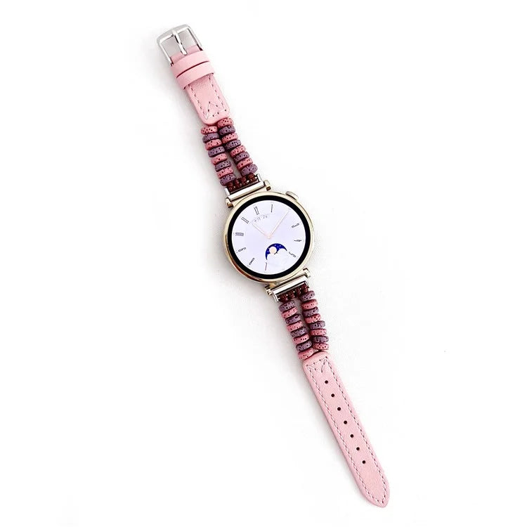 For Huawei Watch GT 4 41mm / Garmin Venu 3S 18mm Leather Watch Strap Volcanic Rock Beads Band