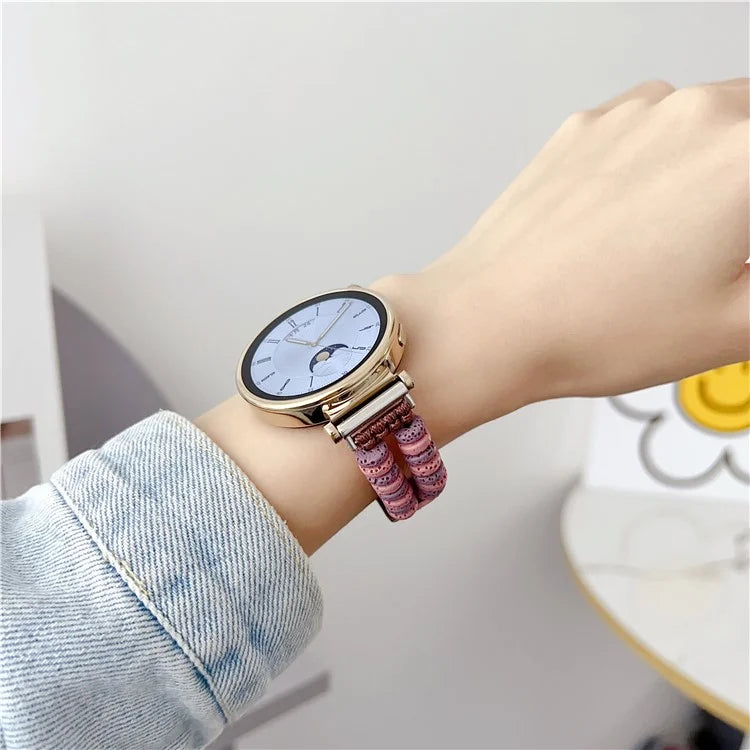 For Huawei Watch GT 4 41mm / Garmin Venu 3S 18mm Leather Watch Strap Volcanic Rock Beads Band