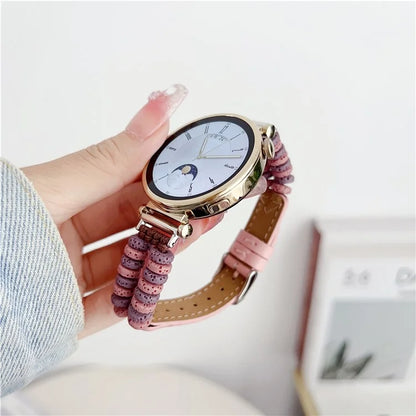 For Huawei Watch GT 4 41mm / Garmin Venu 3S 18mm Leather Watch Strap Volcanic Rock Beads Band