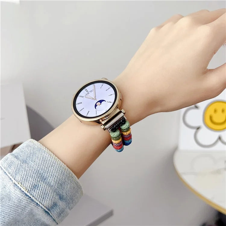 For Huawei Watch GT 4 41mm / Garmin Venu 3S 18mm Leather Watch Strap Volcanic Rock Beads Band+Multicolor