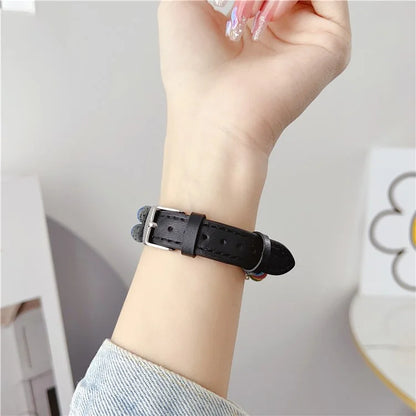 For Huawei Watch GT 4 41mm / Garmin Venu 3S 18mm Leather Watch Strap Volcanic Rock Beads Band+Multicolor