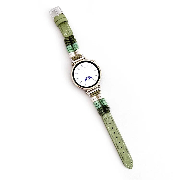For Huawei Watch GT 4 41mm / Garmin Venu 3S 18mm Leather Watch Strap Volcanic Rock Beads Band